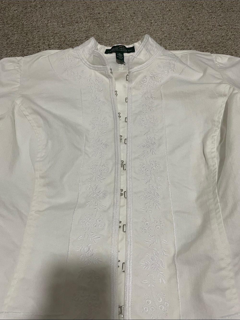 Vintage Lauren Jeans Co. Ralph Lauren White Embroidered Hook-and-Eye Jacket SZ 8